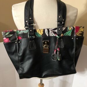 Ellen Tracy Black With Floral Print Purse EUC